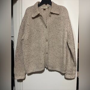 Eddie Bauer Chunky Knit Button-Front Cardigan in Light Beige